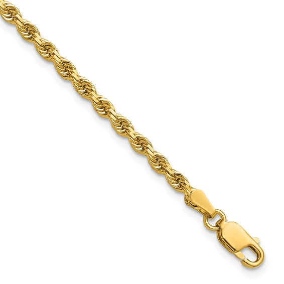 14KT Yellow Gold 8 inch 2.75mm Diamond-cut Rope with Lobster Clasp Chain