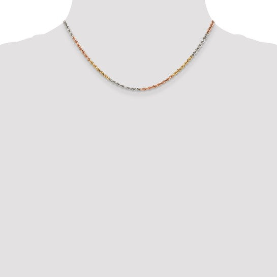 14KT Tri-colored 16 inch 2.9mm Diamond-cut Rope with Lobster Clasp Chain