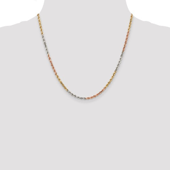 14KT Tri-colored 20 inch 2.9mm Diamond-cut Rope with Lobster Clasp Chain