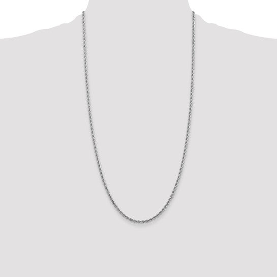 14KT White Gold 28 inch 2.75mm Diamond-cut Rope with Lobster Clasp Chain
