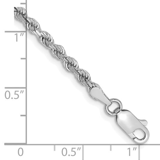 14KT White Gold 7 inch 2.75mm Diamond-cut Rope with Lobster Clasp Chain