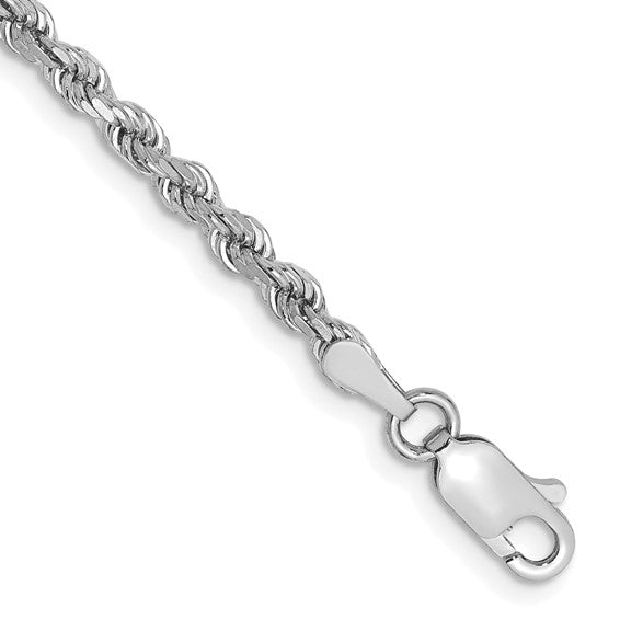 14KT White Gold 7 inch 2.75mm Diamond-cut Rope with Lobster Clasp Chain