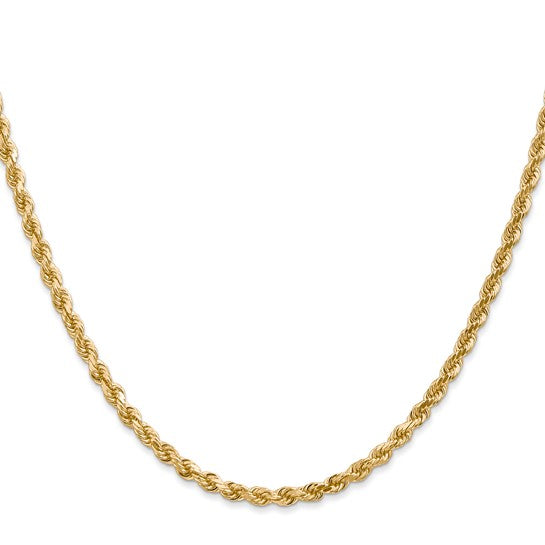 14kt Yellow Gold 24 inch 3mm Diamond-cut Rope with Lobster Clasp Chain