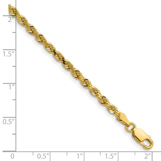 14kt Yellow Gold 28 inch 3mm Diamond-cut Rope with Lobster Clasp Chain