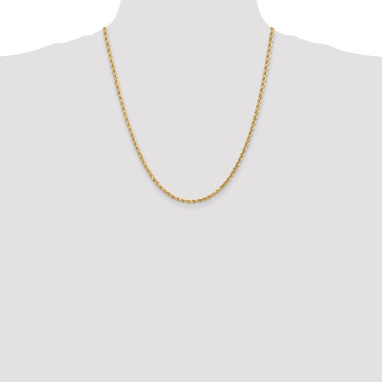 14KT Yellow Gold 22 inch 3mm Diamond-cut Rope with Lobster Clasp Chain
