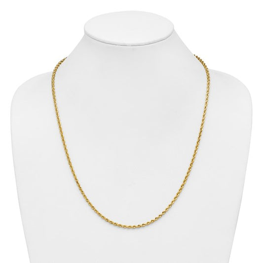 14kt Yellow Gold 24 inch 3mm Diamond-cut Rope with Lobster Clasp Chain