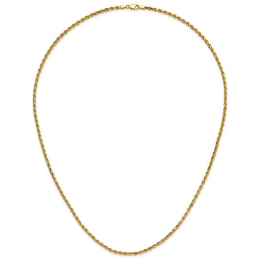14kt Yellow Gold 24 inch 3mm Diamond-cut Rope with Lobster Clasp Chain