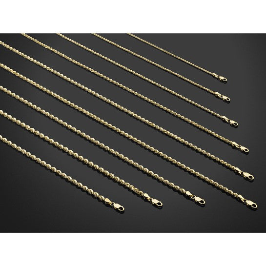 14kt Yellow Gold 24 inch 3mm Diamond-cut Rope with Lobster Clasp Chain