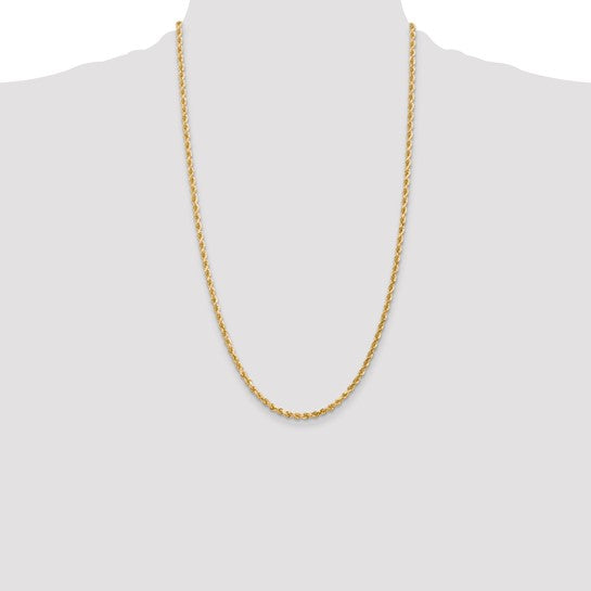14kt Yellow Gold 26 inch 3mm Diamond-cut Rope with Lobster Clasp Chain