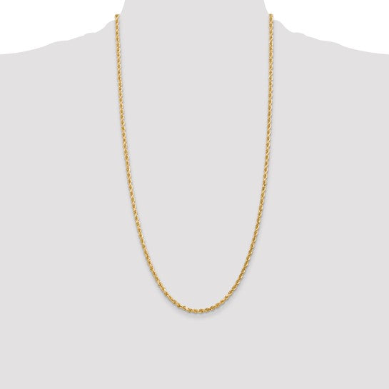 14kt Yellow Gold 28 inch 3mm Diamond-cut Rope with Lobster Clasp Chain