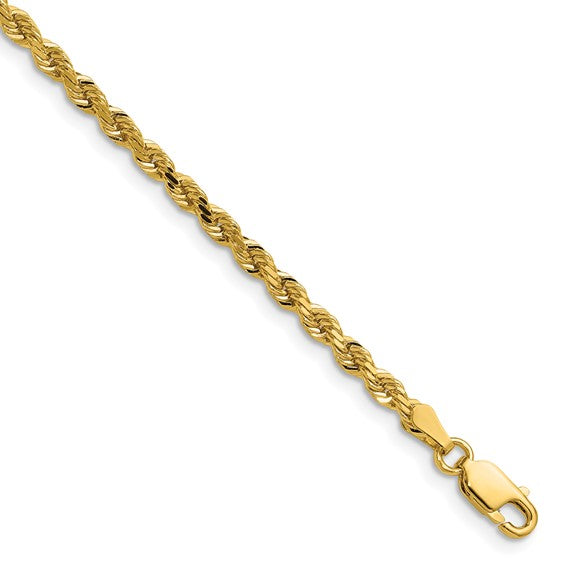 14kt Yellow Gold 30 inch 3mm Diamond-cut Rope with Lobster Clasp Chain