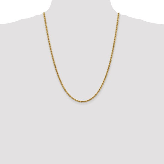 14KT Yellow Gold 24 inch 3mm Regular Rope with Lobster Clasp Chain