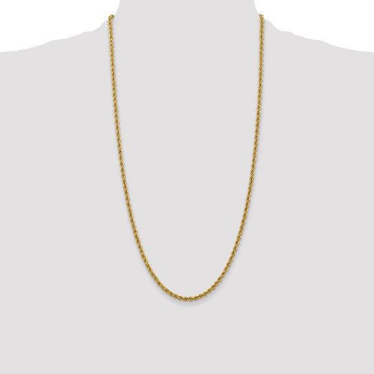 14KT Yellow Gold 28 inch 3mm Regular Rope with Lobster Clasp Chain