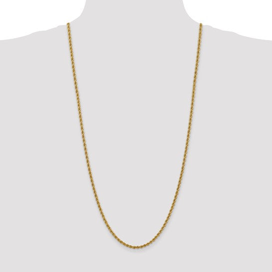 14KT Yellow Gold 30 inch 3mm Regular Rope with Lobster Clasp Chain
