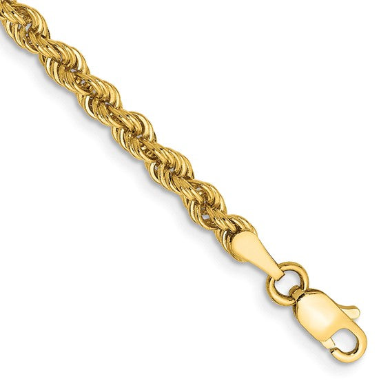 14kt Yellow Gold 9 inch 3mm Regular Rope with Lobster Clasp Chain