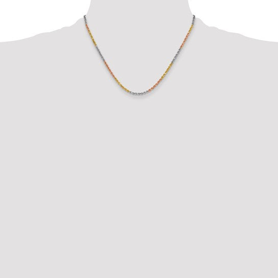 14KT Tri-colored 18 inch 3mm Diamond-cut Rope with Lobster Clasp Chain