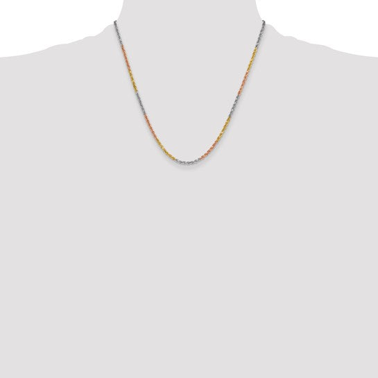 14KT Tri-colored 20 inch 3mm Diamond-cut Rope with Lobster Clasp Chain