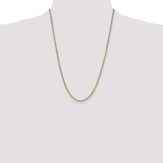 14KT Tri-colored 24 inch 3mm Diamond-cut Rope with Lobster Clasp Chain