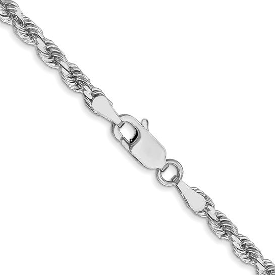 14KT White Gold 16 inch 3mm Diamond-cut Rope with Lobster Clasp Chain