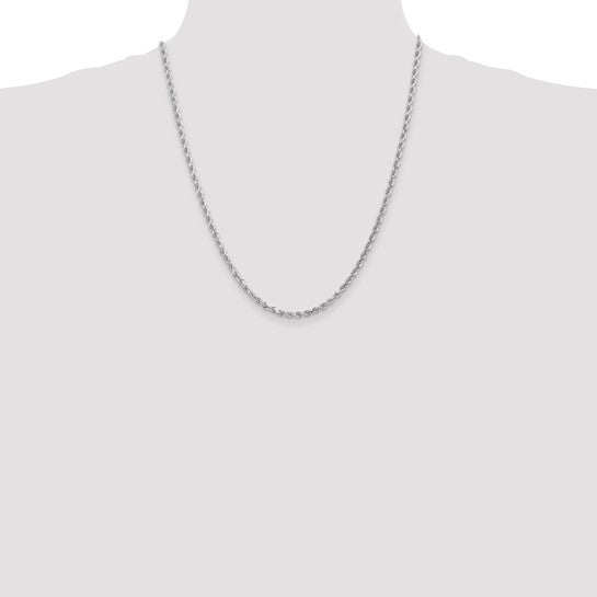 14KT White Gold 22 inch 3mm Diamond-cut Rope with Lobster Clasp Chain