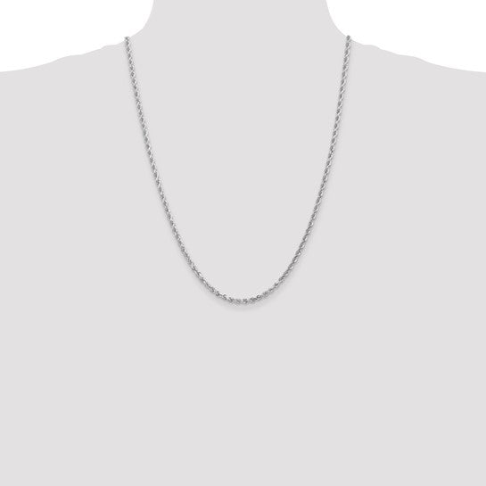14kt White Gold 24 inch 3mm Diamond-cut Rope with Lobster Clasp Chain