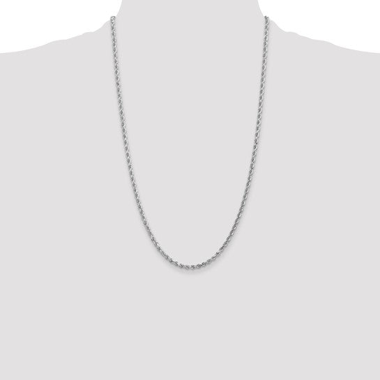 14KT White Gold 26 inch 3mm Diamond-cut Rope with Lobster Clasp Chain