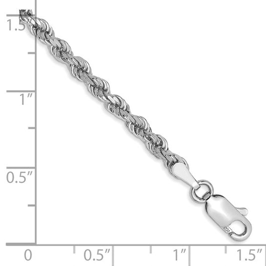 14KT White Gold 9 inch 3mm Diamond-cut Rope with Lobster Clasp Chain
