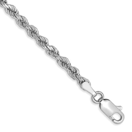14KT White Gold 9 inch 3mm Diamond-cut Rope with Lobster Clasp Chain
