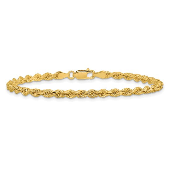 14KT Yellow Gold 8 inch 3.25mm Diamond-cut Rope with Lobster Clasp Chain