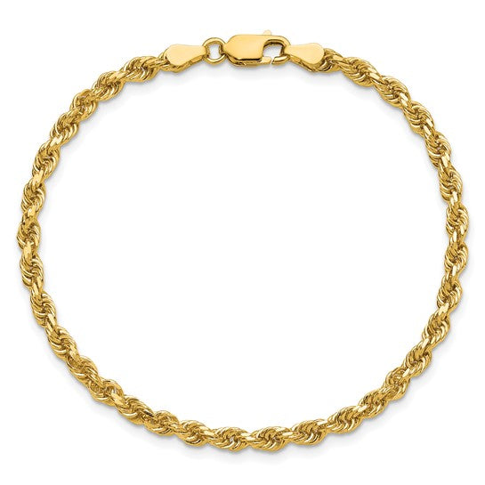 14KT Yellow Gold 8 inch 3.25mm Diamond-cut Rope with Lobster Clasp Chain