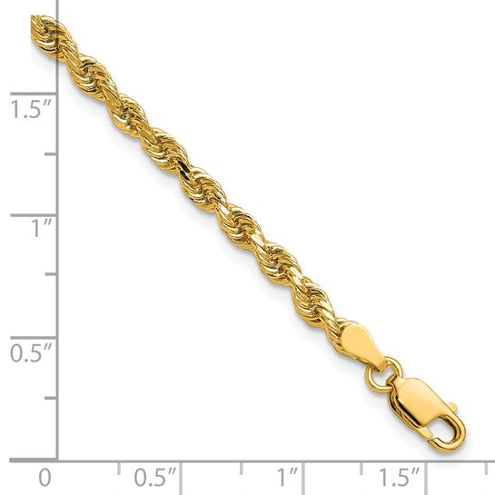 14KT Yellow Gold 8 inch 3.25mm Diamond-cut Rope with Lobster Clasp Chain
