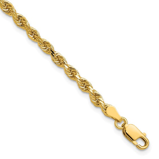 14KT Yellow Gold 8 inch 3.25mm Diamond-cut Rope with Lobster Clasp Chain