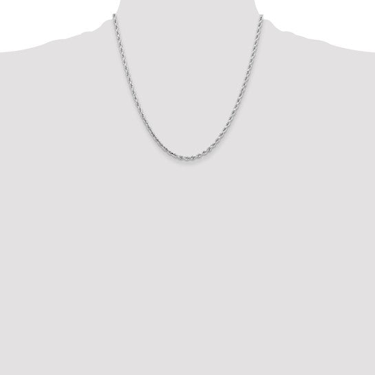 14kt White Gold 20 inch 3.25mm Diamond-cut Rope with Lobster Clasp Chain