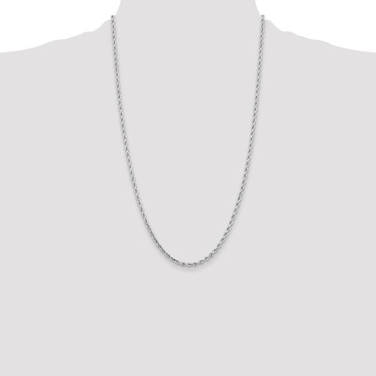 14kt White Gold 26 inch 3.25mm Diamond-cut Rope with Lobster Clasp Chain