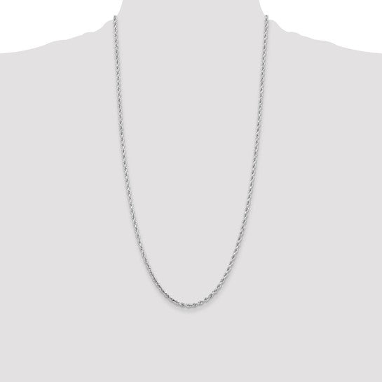 14kt White Gold 28 inch 3.25mm Diamond-cut Rope with Lobster Clasp Chain