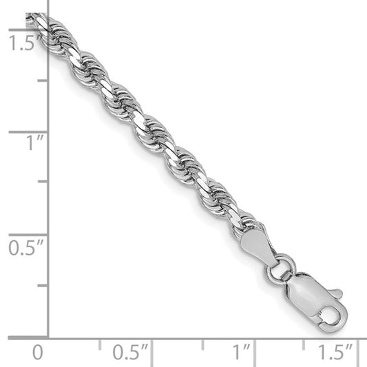 14KT White Gold 8 inch 3.25mm Diamond-cut Rope with Lobster Clasp Chain