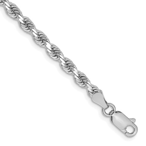 14KT White Gold 9 inch 3.25mm Diamond-cut Rope with Lobster Clasp Chain