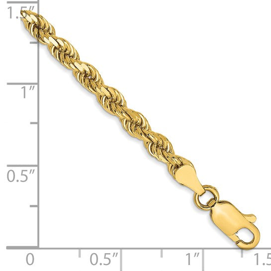 14KT Yellow Gold 8 inch 3.5mm Diamond-cut Rope with Lobster Clasp Chain