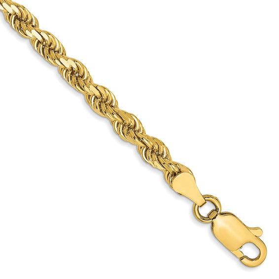 14KT Yellow Gold 8 inch 3.5mm Diamond-cut Rope with Lobster Clasp Chain