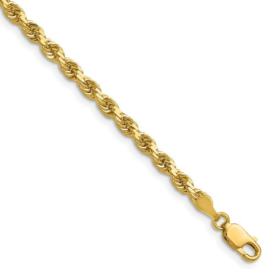 14KT Yellow Gold 24 inch 3.5mm Diamond-cut Rope with Lobster Clasp Chain