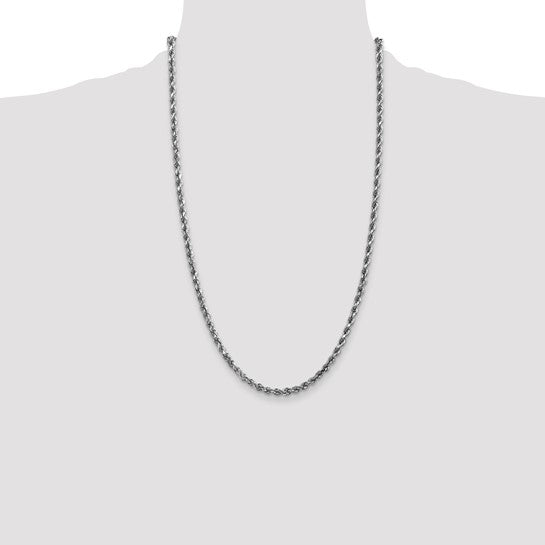 14KT White Gold 26 inch 3.5mm Diamond-cut Rope with Lobster Clasp Chain