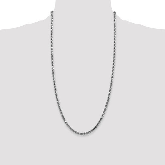 14KT White Gold 28 inch 3.5mm Diamond-cut Rope with Lobster Clasp Chain