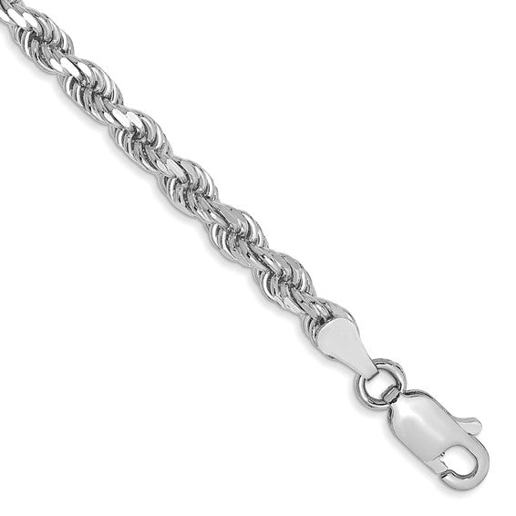 14K White Gold 9 inch 3.5mm Diamond-cut Rope with Lobster Clasp Anklet Bracelet