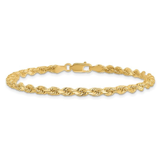14kt Yellow Gold 9 inch 3.5mm Diamond-cut Rope with Lobster Clasp Chain
