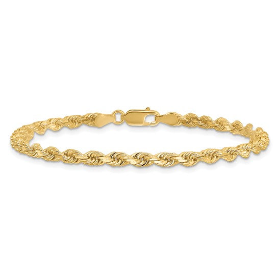 14KT Yellow Gold 8 inch 3.5mm Diamond-cut Rope with Lobster Clasp Chain