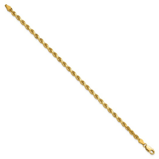 14KT Yellow Gold 8 inch 3.75mm Diamond-cut Rope with Lobster Clasp Chain