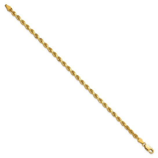 14KT Yellow Gold 9 inch 3.75mm Diamond-cut Rope with Lobster Clasp Chain