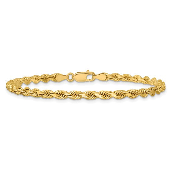 14KT Yellow Gold 7 inch 3.75mm Diamond-cut Rope with Lobster Clasp Chain