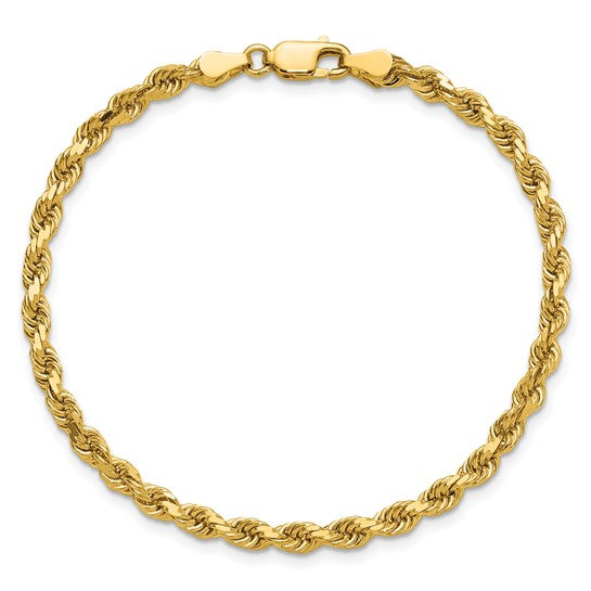 14KT Yellow Gold 8 inch 3.75mm Diamond-cut Rope with Lobster Clasp Chain