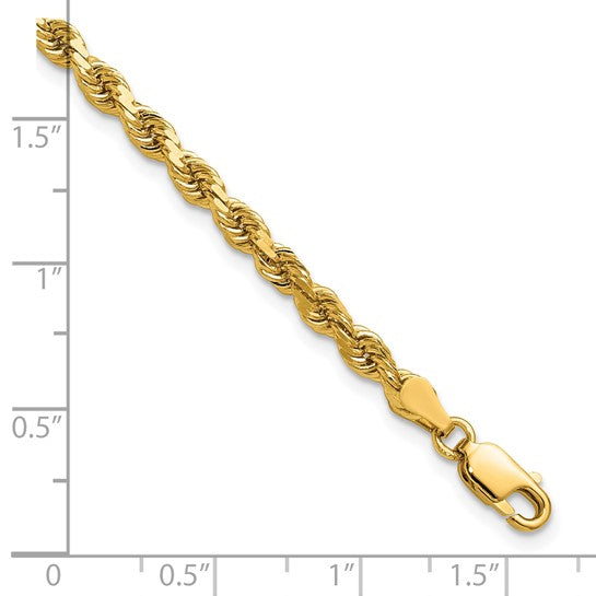 14KT Yellow Gold 8 inch 3.75mm Diamond-cut Rope with Lobster Clasp Chain